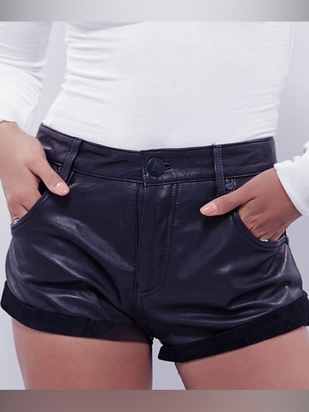 One Teaspoon Black 100% Leather Bandit Women's Shorts